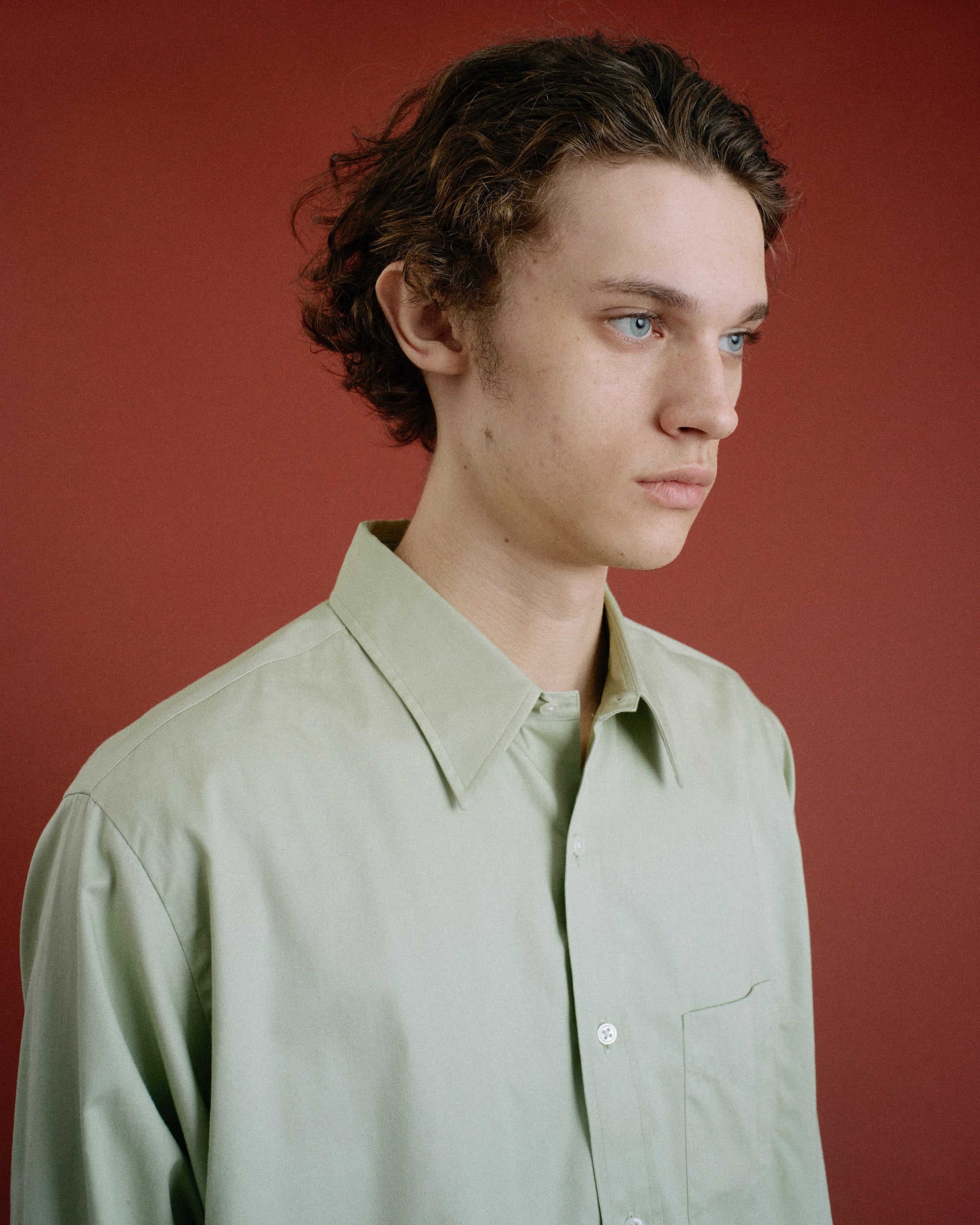 FOUNDOUR(ファウンダ) / REGULAR COLLAR SHIRT  GREEN