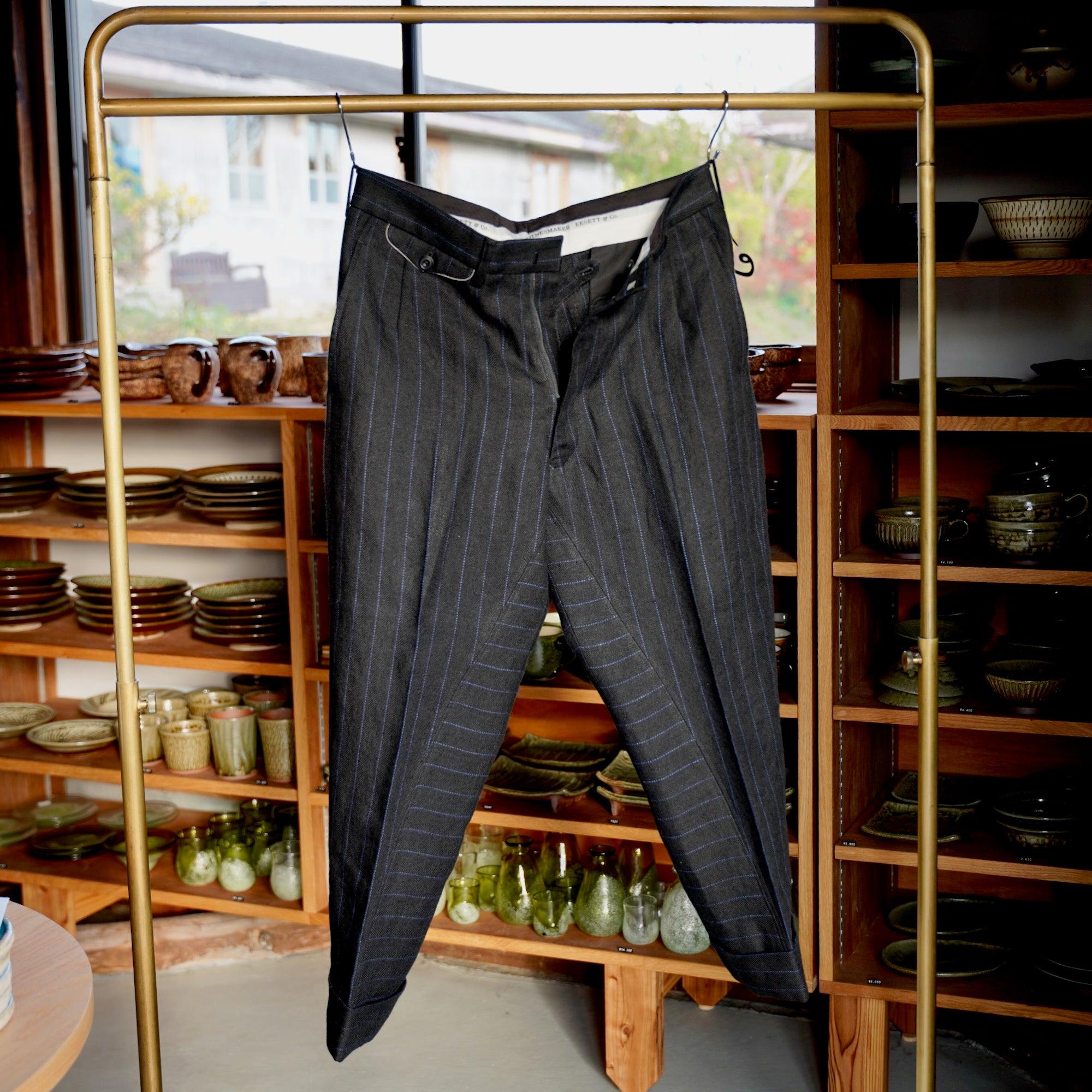 EESETT&Co / PLAIN TROUSERS "LAUREL" - BLACK/BLUE STRIPES