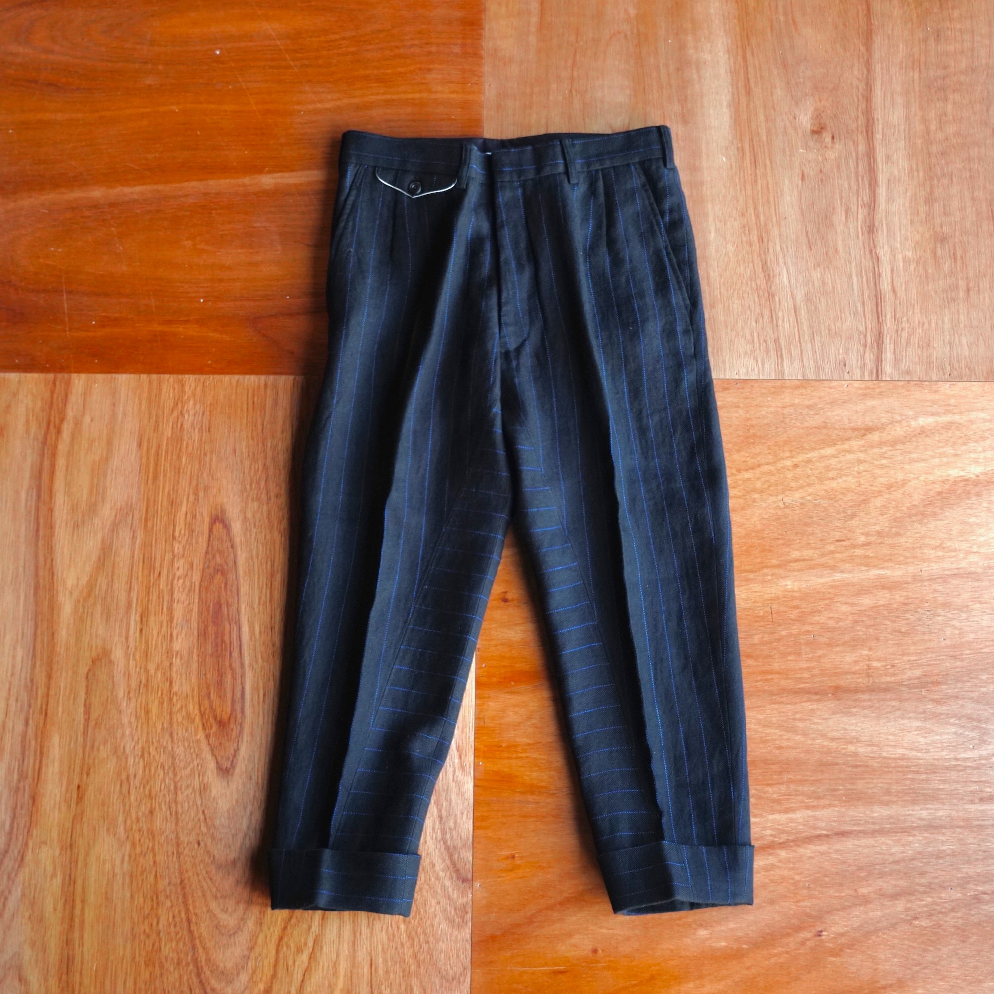 EESETT&Co / PLAIN TROUSERS "LAUREL" - BLACK/BLUE STRIPES