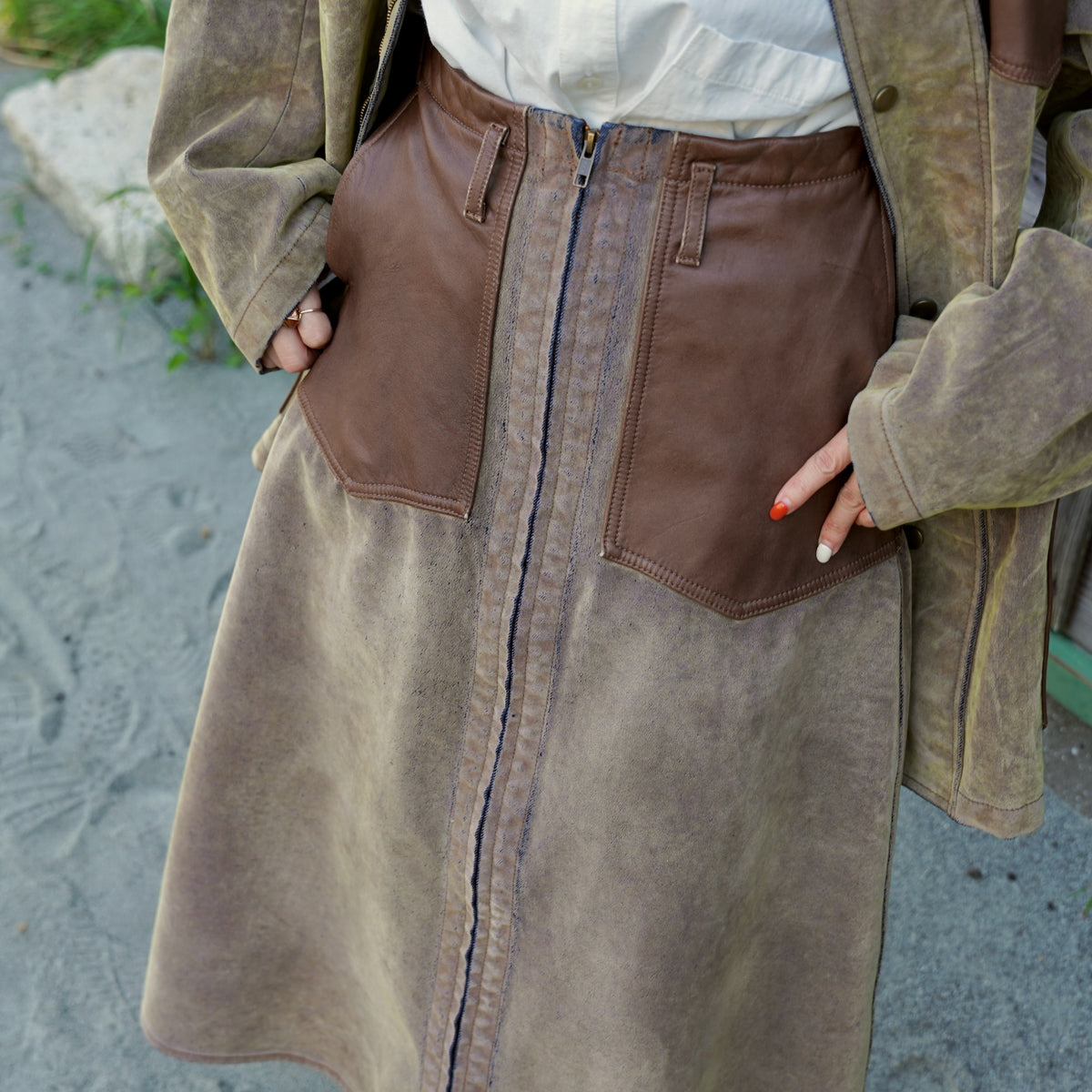 Nomàt /  Boiler Skirt ［Mongolian Lether and Flocky Denim］