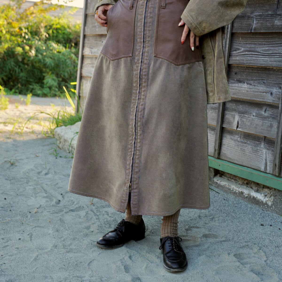 Nomàt /  Boiler Skirt ［Mongolian Lether and Flocky Denim］