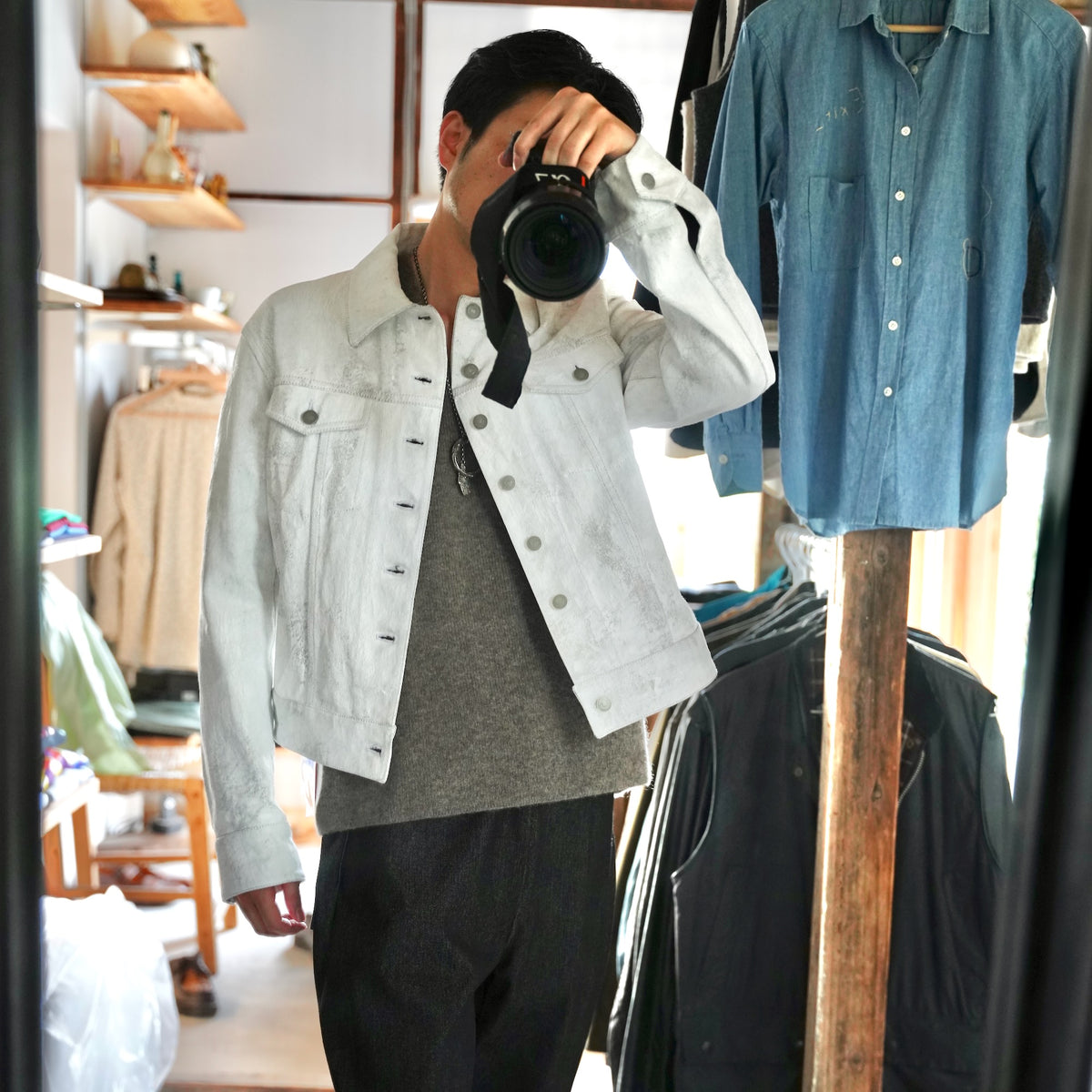 Nomàt / Denim Mini Jacket ［White Hand paint］