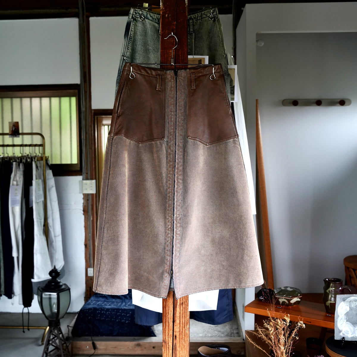 Nomàt /  Boiler Skirt ［Mongolian Lether and Flocky Denim］