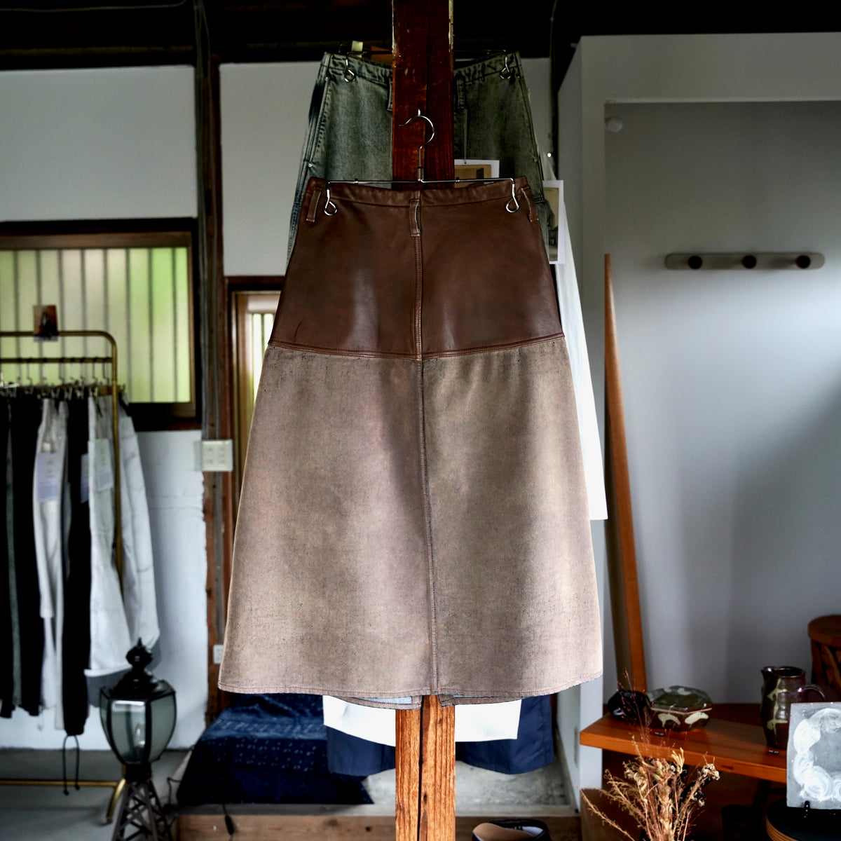 Nomàt /  Boiler Skirt ［Mongolian Lether and Flocky Denim］